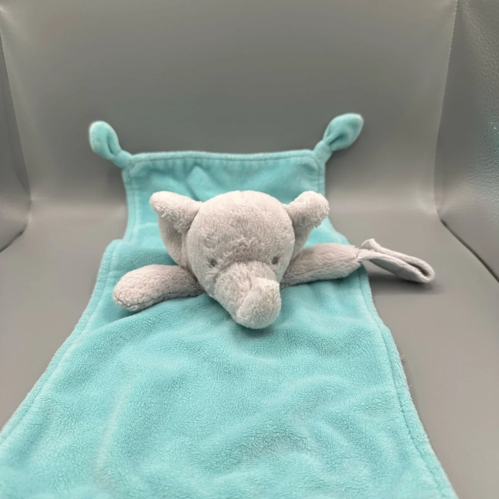 Carter’s Plush Elephant Lovey Security‎ Blanket Rattle Blue Long Rectangle Knots
